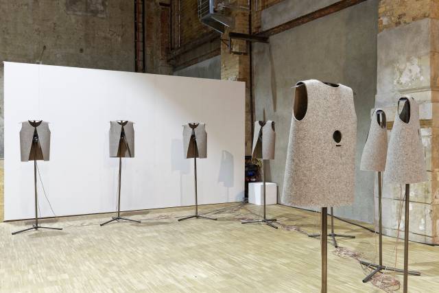 Heart of the Matter was modified for exhibition at KKW in Leipzig in 2016, with new steel stands for the jackets and the audio component re-recorded in German