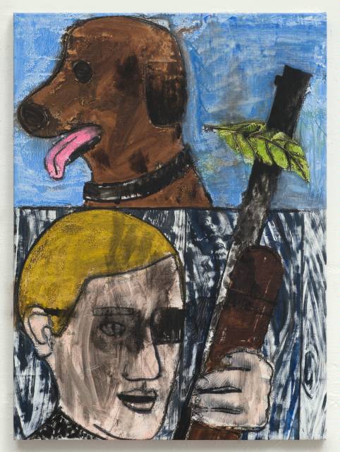 Brown Dog & Man with Gun, 2015, oil on linen, 55cm × 75cm