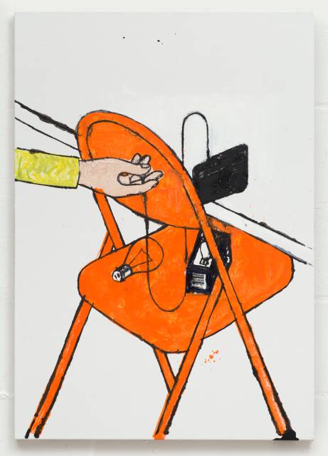 How to Change a Lightbulb – Orange Chair, 2016, oil on linen, 71cm × 102cm