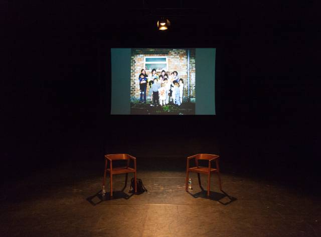 The empty stage at the Mac, Belfast, prior to the performance of The Lisa and John Slideshow, in May 2018