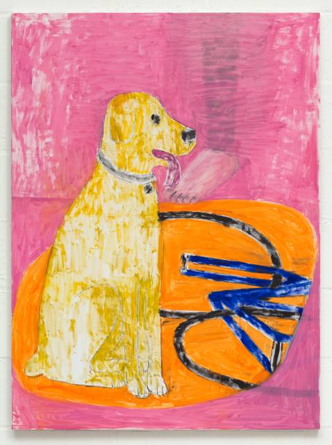 Dog with Foot & Blue Bike, 2016, oil and charcoal on linen, 102cm × 138cm